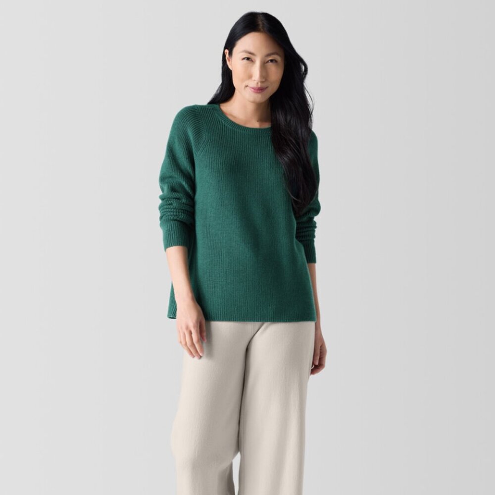Eileen Fisher 3/4 Sleeve Ribbed Boat Neck Top Size M